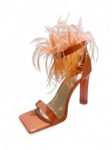 Fashionable Elegant Party Feather Decorated High Heel Sandals - Jeruk - View 2