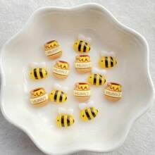 20 piezas de ornamentos de arte de uñas con estatuillas de abeja y tarro de miel de resina vibrante, tipo Kawaii, pintadas a mano, de alta calidad y con parte trasera plana, para manualidades de uñas DIY, decoración de álbumes de recortes y accesorios para joyería