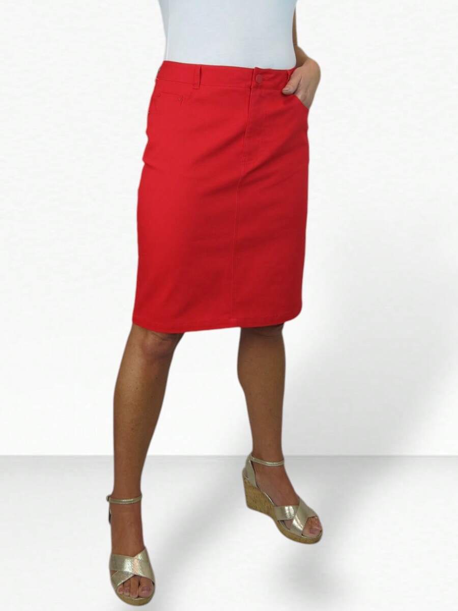 Paulo Due Stretch Chino Knee Length Pencil Skirt - Red - View 1