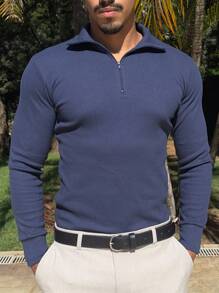 Cacharrel Zip Polo Neck Long Sleeve ITALIAN Classic - Navy Blue - View 11