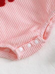 Baby Girl Letter Embroidered Red & Pink Romper, Cute , Must-Have For Babies Aged 0-2 Years Old