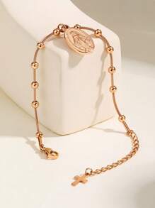1pc Fashion 18K Silver-Tone Vacuum Plated Stainless Steel Virgin Mary Pearl Decor Ladies Bracelet