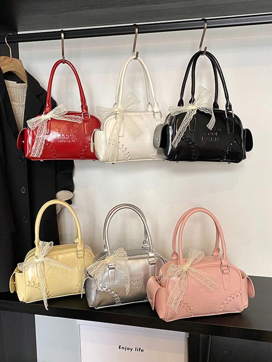 Boutique And Versatile Handbag For Women, Shoulder Large Capacity Phone Bag, Contrasting Color And Versatile Small Bag, Solid Color And Minimalist Underarm Bag, High-End And Beautiful Ribbon Bow
