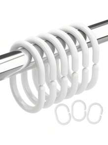 12pcs/Set C-Shaped Plastic Shower Curtain Rings, Transparent Shower Curtain Hook Rings, Bathroom Shower Curtain Rod Curtain Hooks, Shower Curtain Hook Rings, Black, White, Transparent - Multicolor - View 6