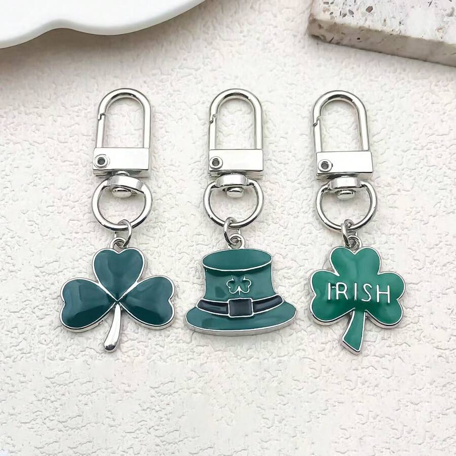 1-3pcs Simple Creative Fashion Accessory Zinc Alloy Green Plant Clover Keychain, Campus Student Couple Liked Car Key Holder, DIY Bag Charm Key Chain, Valentine's Day Couple Gift - Multicolor - View 1