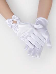 GARASSACC 1 双缎面蝴蝶结装饰手套，适合情人节和婚礼 - 白色 - 查看 1