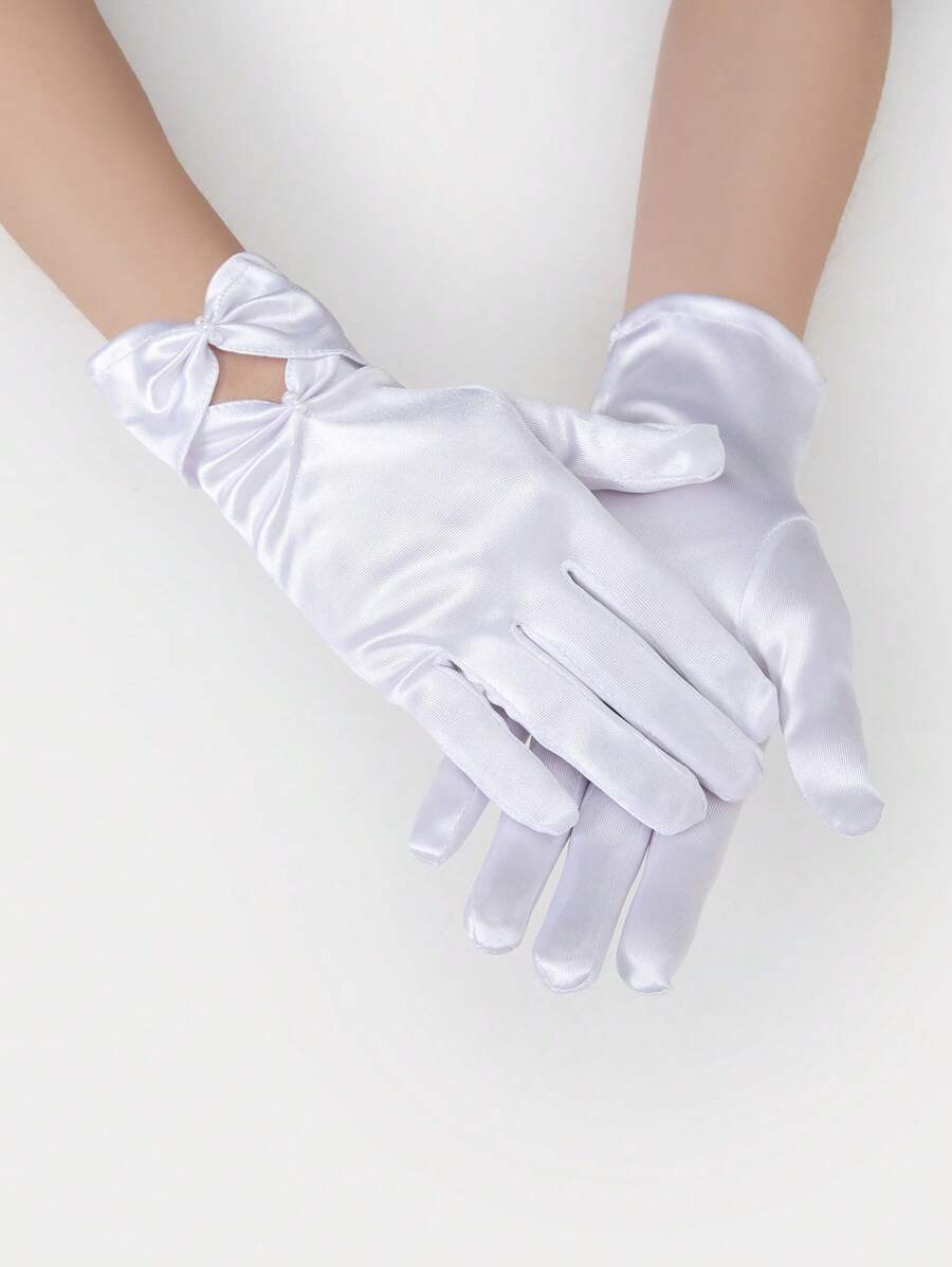 GARASSACC 1 双缎面蝴蝶结装饰手套，适合情人节和婚礼 - 白色 - 查看 1