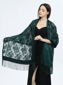 1pc Women's Knit Solid Color Paisley Floral Handmade Floral Lace Fringe Scarf, Fashion Soft Warm Shawl Wrap For Party, Versatile All Season - Lace Cashew - View 12