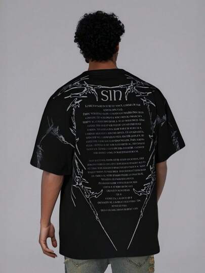 Digital Printing, College Style, Men's T-Shirt Paired With Short Sleeved Pullover, Loose, Summer Casual, Streetwear, Spring Summer Retro T-Shirt