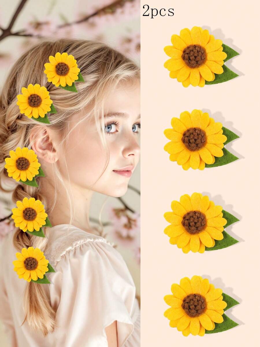 2pcs Sunflower Girls Hair Bows Daily Wear Sunflower Hair Accessories For Girls