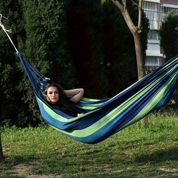 1pc Colorful Fabric Hammock With Anti-Roll Design - Supports 330lbs, Tree-Friendly Straps, Portable Carrying Bag - Perfect For Outdoor, Indoor, And Camping Use