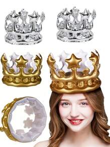 2pcs Inflatable Adult Queen Crown, Bizarre Dress Hen Party Decoration Toys, Inflatable Crown Carnival Costumes, King Costumes.This Small Crown Is Perfect For Adults, Adding A Touch Of Fun To Birthday Celebrations, Role-Playing Events, And Costume Parties