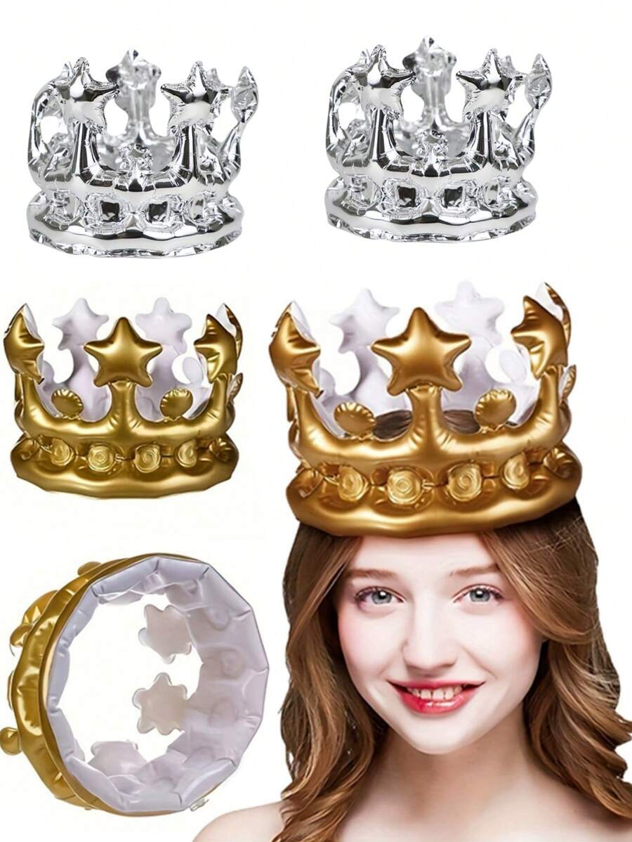 2pcs Inflatable Adult Queen Crown, Bizarre Dress Hen Party Decoration Toys, Inflatable Crown Carnival Costumes, King Costumes.This Small Crown Is Perfect For Adults, Adding A Touch Of Fun To Birthday Celebrations, Role-Playing Events, And Costume Parties