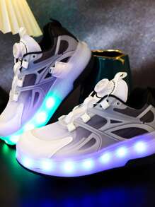 USB Rechargeable LED Light Up Sneakers With 7 Colors, Breathable Mesh Athletic Shoes For Kids, Boys, Girls Toddler To Big Kids, Spring/Summer Outdoor, Running, Casual, Roller Skating - Black - View 6