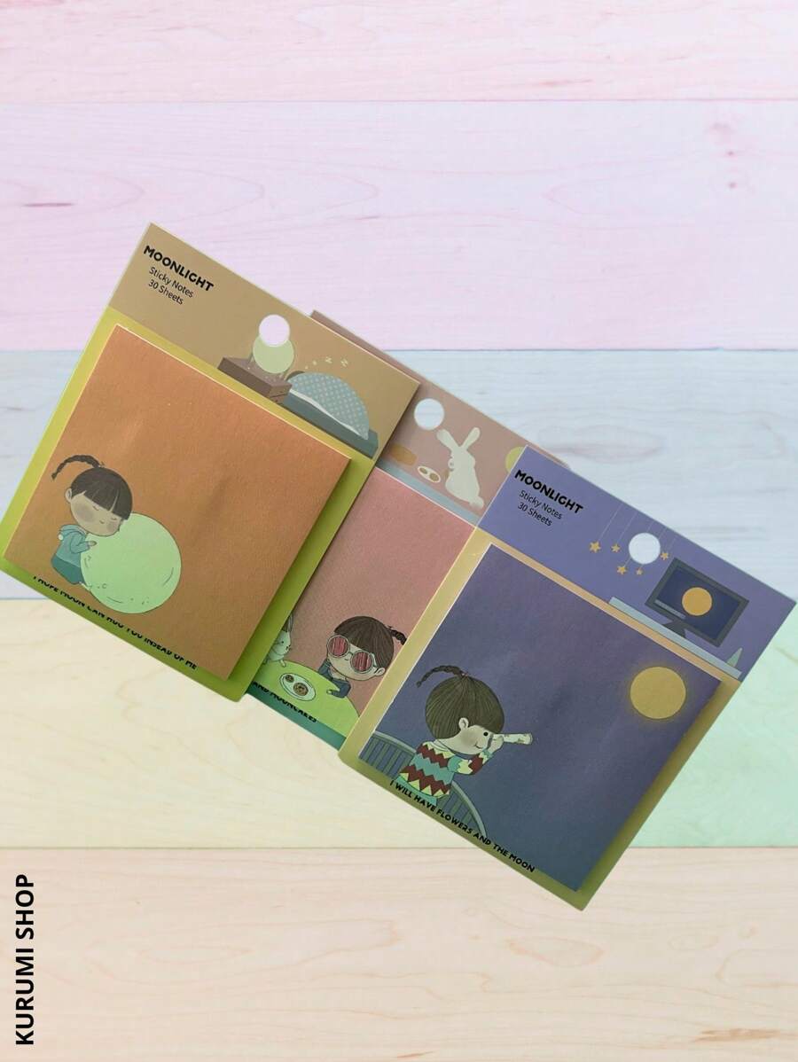 Set Of 3 Packs Of Multicoloured Sticky Notes With Figures. Each Pack Of Notes Contains 30 Sticky Notes, Ideal For Use In The Office Or For Reminders At Home. You Will Receive 3 Packs Of Sticky Notes In Random Colours And Designs. - Multicolor - View 1