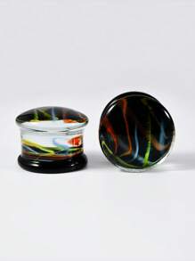 1 Pair Glass Waist Drum Ear Gauge Transparent Lines Black 8- 25mm Stretcher Expander Piercing Body Jewelry