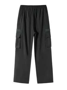 Men's Outdoor Trekking, Fishing, Camping, Mountain Climbing, Fitness, Running, And Casual Fashion Workwear Zipper Large-Pocket Elastic Waistband Slant-Pocket Straight-Leg Gray Pants