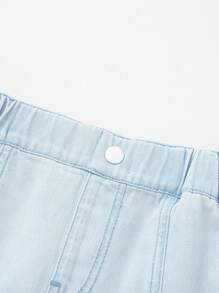 Balabala Girls' Cotton Denim Shorts, Casual & Breathable - Denim Light Blue - View 4