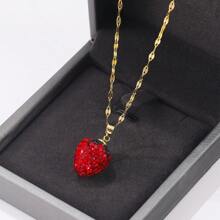 PHCOO 1 pieza Colgante de collar de corazón de cristal con forma de fresa de acero inoxidable, collar con cadena de labios, regalo del Día de la Madre