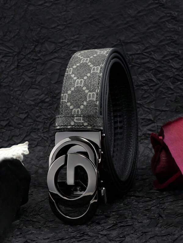1 Pc New Men's Double G Letter Element Buckle Belt, Premium Alloy Automatic Buckle Leather Belt, Suitable For Middle-Aged Men, Casual Outdoor, Jeans, Summer, Casual, Outdoor, Athletic, Vacation, Travel, Graduation Gifts, Birthday, Daily Wear