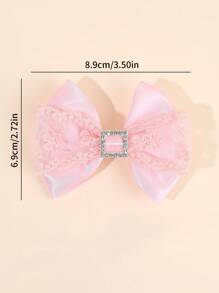 2 件装粉色和白色缎带蝴蝶结发夹，适合女孩 - 花卉刺绣薄纱蝴蝶结和方形水钻发夹，闪亮儿童发饰，优雅发夹，适合学校和派对 - 彩色 - 查看 4