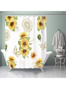 1pc/4pcs Floral Print Multipurpose Bathroom Decor Set Includes: Waterproof Shower Curtain With 12 Hooks, Bathroom Anti-Slip Mat, U-Shaped Toilet Mat, Round Toilet Lid Mat - Suitable For All Bathroom Scenes Back To School