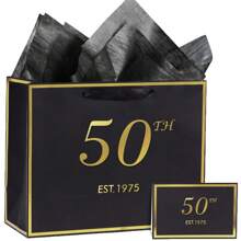 1套/2套/5套，黑色30岁/40岁/50岁生日礼品袋，带卡片和薄纸，适合男士女士，1995/1985/1975年30/40/50岁优雅黑金周年纪念派对礼物购物纸袋，用于礼品包装 - 彩色 - 查看 16