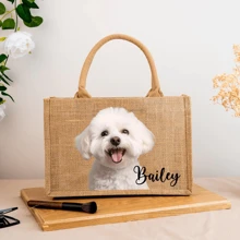 Personalized Pet Photo Burlap Tote Bag, Tote Bag With Dog Cat Photo, Custom Pet Bag, Cat Tote Bag, Dog Mom Tote Bag, Pet Owners Gift For Her, All-Purpose, Large Capacity, Versatile, Multifunction, Colorful, Cute, Adorable, Contracted, Funny, Kawaii, Y2K, Minimalist, Commuting, Business Casual, Basics, Custom, Ideal Gifts For Her, Her, Family, Friends, Girlfriend, For Anniversaries, For Birthdays, For Holiday/ Vacation, For Outdoors/Outings/Travel/Hiking/Stadium/Sports/Climbing, For Business/Commute/Work/Office