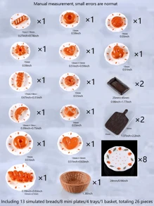 26/5片树脂微型仿真面包，微型托盘面包蓝盘，DIY冰箱贴，装饰品房屋装饰，娃娃屋微型配件