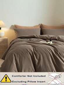 3 件套摩卡拉绒床上用品套装，1 个羽绒被套，2 个枕套，无填充物，可机洗 - 咖啡棕 - 查看 4