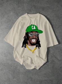 Shwiy Men's Street Hip Hop Rapper Graphic Printed Short Sleeve White T-Shirt, Suitable For Music Festival, Everyday Wear, School, Gift, Band