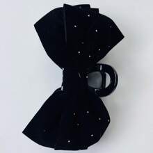 1pc Women's Solid Color Autumn/Winter Velvet Crystal Oversized Double-Layer Bow Hair Clip, Elegant Sweet Fashion For School, Party, Wedding, Daily Wear