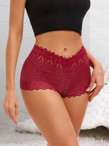 1 件装女士性感内衣蕾丝平角内裤女士内裤平角裤酒红色 - 酒紅色 - 查看 3