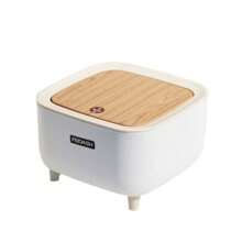 Cylinder Office Trash Can With Quiet Close Lid - Press Top, Plastic, Odor-Proof, Space-Saving, Easy To Clean, For Office, Kitchen, Bathroom, Bedroom - No Electricity Needed