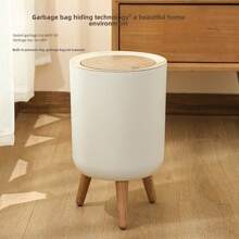 Cylinder Office Trash Can With Quiet Close Lid - Press Top, Plastic, Odor-Proof, Space-Saving, Easy To Clean, For Office, Kitchen, Bathroom, Bedroom - No Electricity Needed