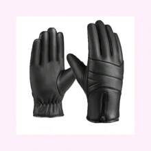 Retro Leather Motorcycle Gloves / Waterproof Motorcycle Gloves / Zipper Closure - Black - View 7