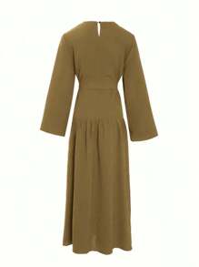 Vestido de mujer de mangas de campana de unicolor elegante, para primavera/verano