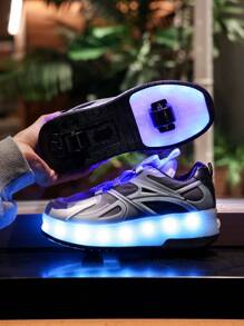 USB Rechargeable LED Light Up Sneakers With 7 Colors, Breathable Mesh Athletic Shoes For Kids, Boys, Girls Toddler To Big Kids, Spring/Summer Outdoor, Running, Casual, Roller Skating - Black - View 5
