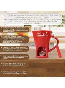 Fondue Set Kit Individual Mug Ceramic Non-Stick Chocolate Cheese Romantic Couple With Candles - Multicolor - View 9