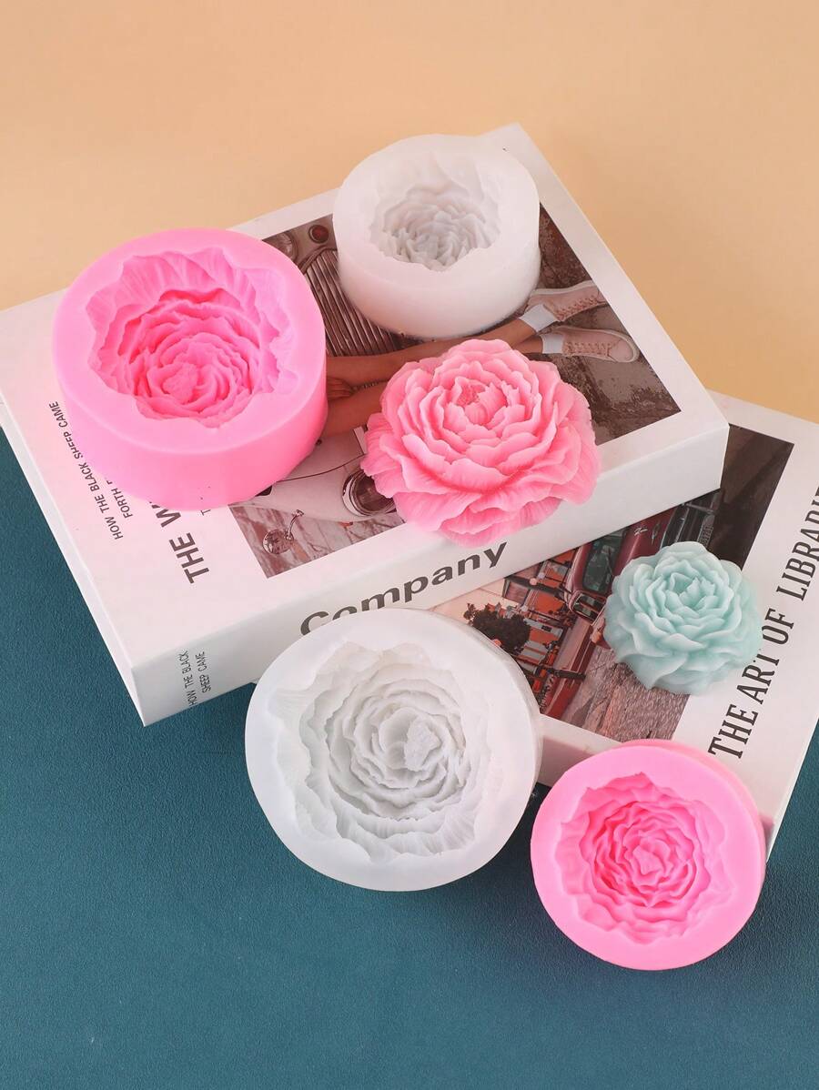 1 件 3D 牡丹香薰蜡烛硅胶模具、石膏、手工皂玫瑰 DIY 石膏工艺工具 - 白色 - 查看 1