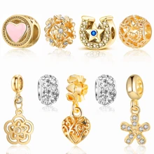 9pcs Set, European & American Style Craft, Multi-Design Set, Exquisite & Versatile, Cute Crown, Loving Heart, Pearl Mermaid Tail, Heart Ceramic Beads Pendant, DIY Bracelet & Bangle Accessory - Hollow Heart Five-petal Flower Set - View 5