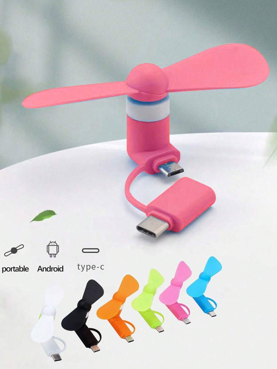 1 件 Type-C+Android 接口便携式迷你手机风扇，兼容 Type-C 和 Android 接口设备，如智能手机和平板电脑，适用于夏季假期便携式风扇 - 玫紅色 - 查看 1