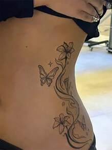 1pc Waterproof Temporary Tattoo Sticker, Elegant Floral & Butterfly Design, High-Quality Temporary Tattoo Sheet Suitable For Fashionable People, Fake Tattoo Arm Use