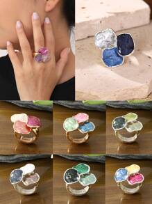 1 Stück Damen Boho Eleganter Luxus Lila & Blau Geometrie Dekor Verstellbarer Ring, geeignet für Braut, Hochzeit, formelle Party, Festival Geschenk