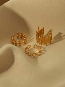 Set de 3 anillos de cóctel con forma de ala de mariposa, de acero inoxidable con textura geométrica asimétrica y multicapa, adecuados para mujer, San Valentín, fiesta, cita, regalo, diario, festividad, boda, compromiso, Día de la Madre, mejor amiga