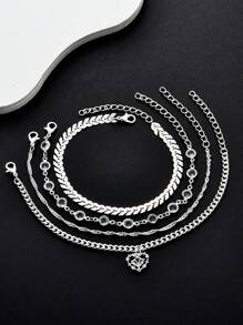 20pcs/Set Elegant Copper Rhinestone & Faux Pearl Star Pendant Bracelet Jewelry Set, Suitable For Daily Wear