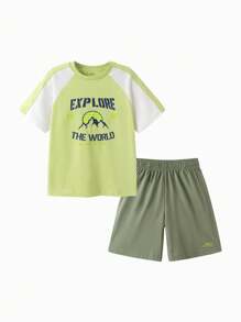 Balabala Tween Boys' Quick-Dry Two Pieces Set, Lightweight & Breathable - Yellow Green - View 1