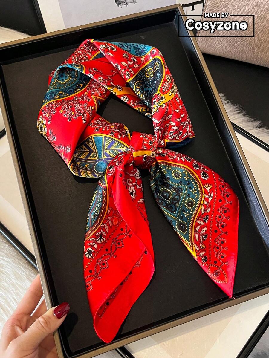 1 chiếc khăn bandana kiểu Bohemian bằng lụa giả họa tiết hoa Paisley dành cho nữ, băng đô mùa xuân/hè, phụ kiện khăn quàng cổ đa năng thời trang cho hàng ngày, đi biển, du lịch, phụ kiện cần thiết khi đi nghỉ mát. - Đỏ - Xem 1