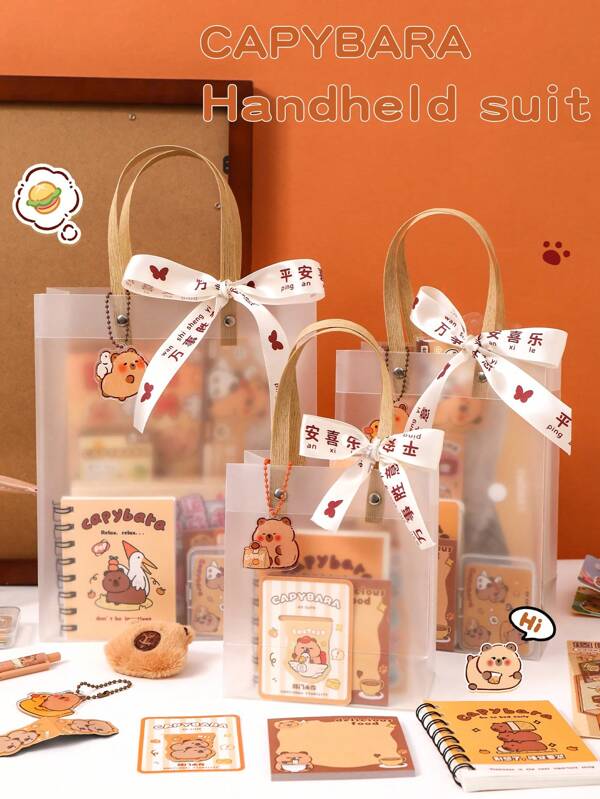 Zestaw upominkowy artykułów piśmienniczych z motywem kapibary, wysokiej jakości zestaw narzędzi do pisania, w tym notatnik, zakładka i akcesoria, materiał papierniczy, idealny zestaw artykułów piśmienniczych, prezent dla absolwenta, przyjaciela