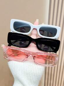 3pcs Fashionable Y2K Style Square Cute Daily Unisex Fashion Glasses Beach Accessories For Women Glasses Shades - 彩色 - 查看 2